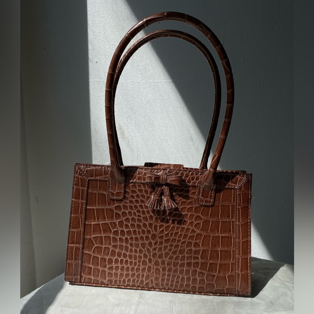 vintage Liz Claiborne brown faux-leather purse tote bag